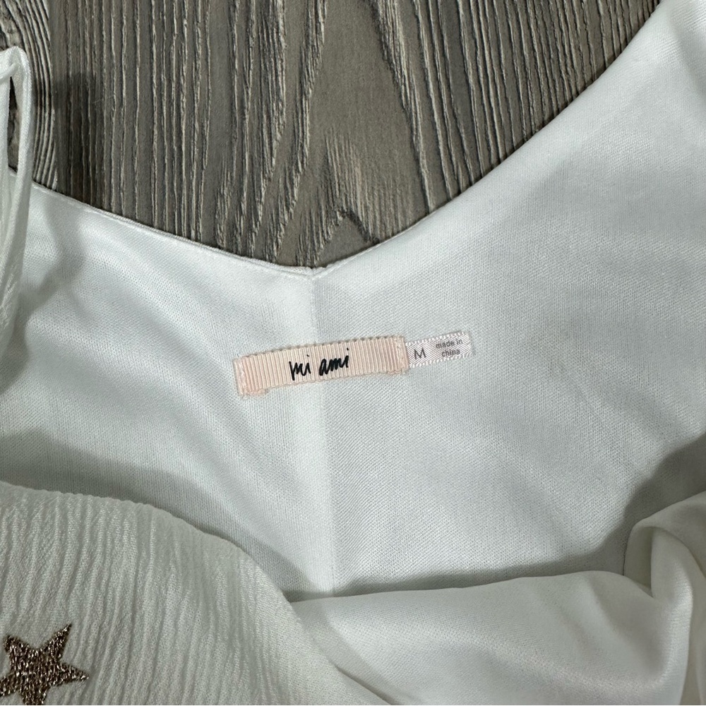 Mi Ami White Gauze Mini Dress with Gold Stars Festival, Summer, & Holiday Outfit - Picture 3 of 7